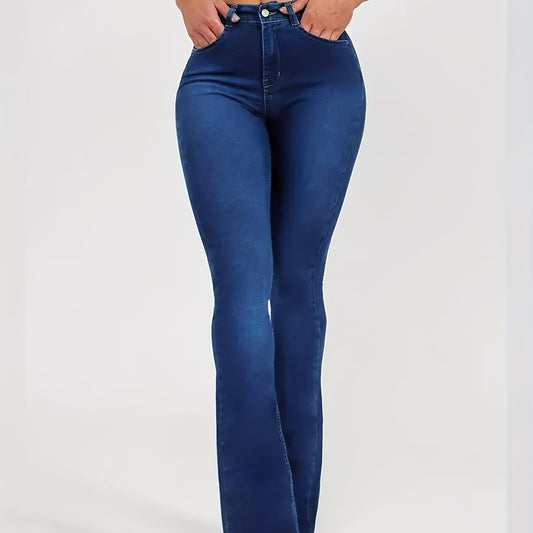 Women's High Stretch Flared Jeans Slim Fit Wide Legs Denim Pants
