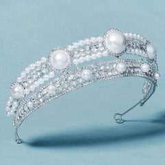 Crown Charm Hair Band Rhinestone & Pearl Headband for Bridal Wedding