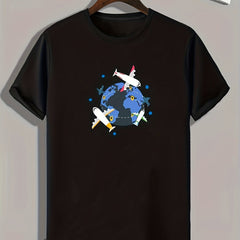 Plane And Earth Graphic Tee For Men