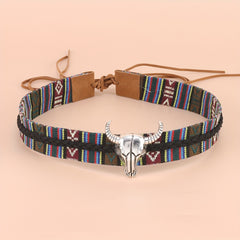 Boho Vintage Bull Head Belt Hat Strap Western Cowboy Cowgirl Hat Strap