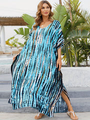 Tie Dye Bat Sleeve V Neck Cover Up Dress