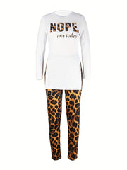 Figure Print T shirt & High Waist Pants Set Women's Outfit