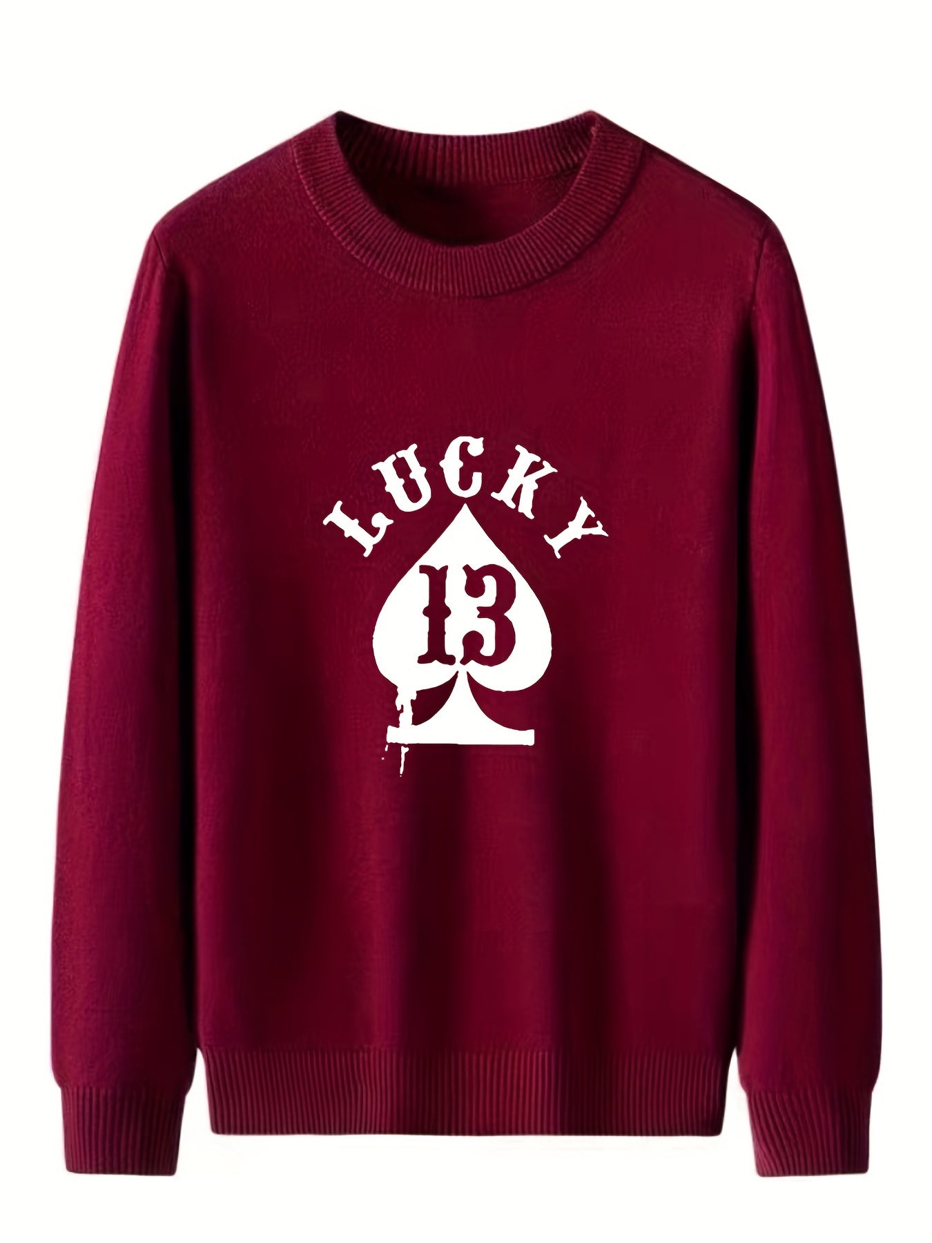 Lucky Spades 13 Men's Knit Sweater Warm Crew Neck Pullover