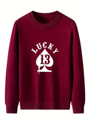 Lucky Spades 13 Men's Knit Sweater Warm Crew Neck Pullover