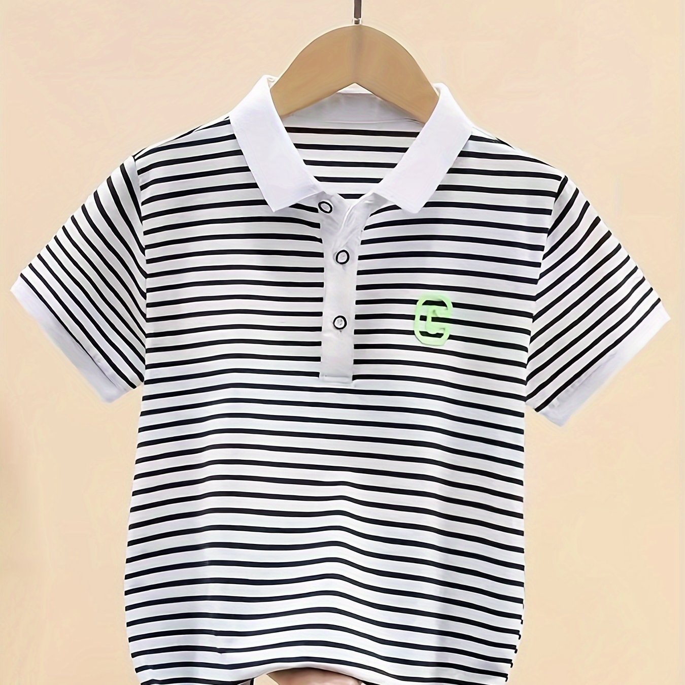 Boys Striped Lapel T-shirt Short Sleeve Summer Top