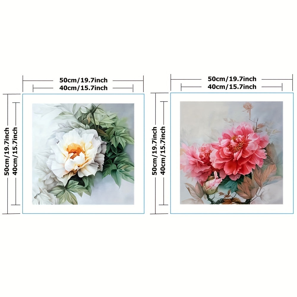 2 Sets Peony Flower Cross Stitch Kit 11CT Printed Canvas Painting DIY Embroidery