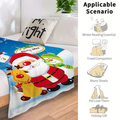 Cartoon Christmas Santa Claus Snowman Blanket Flannel Warm Blanket