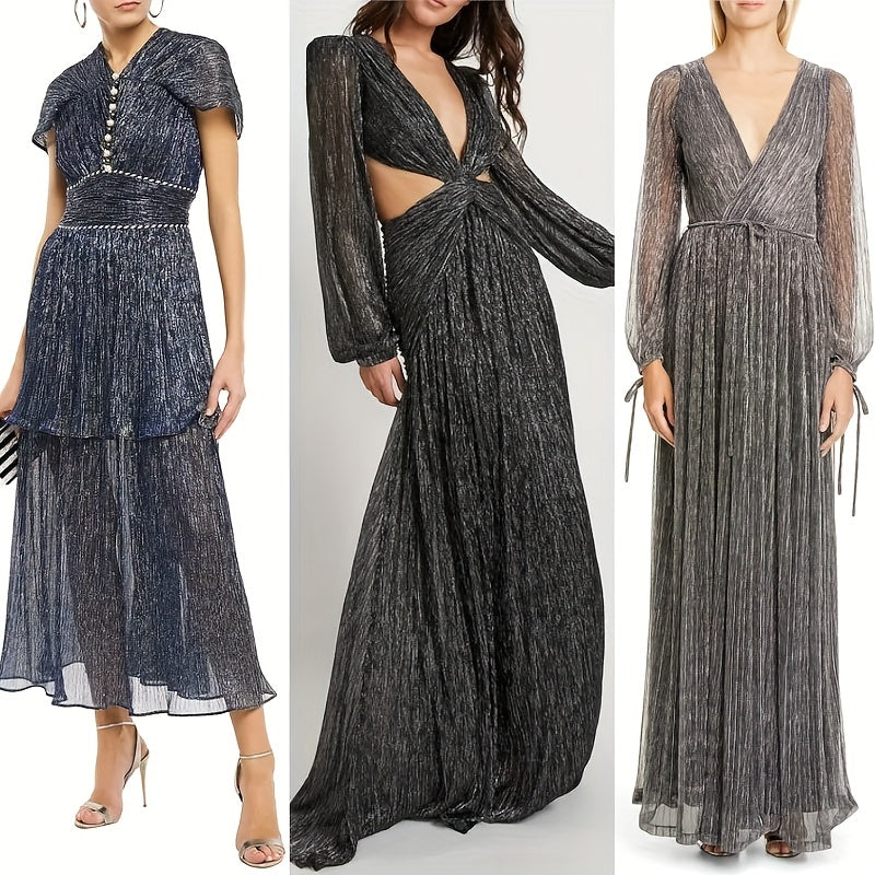 Metallic Fabric Pressed Pleated Stretch Fabric Stage Costume Evening Dre