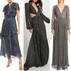 Metallic Fabric Pressed Pleated Stretch Fabric Stage Costume Evening Dre