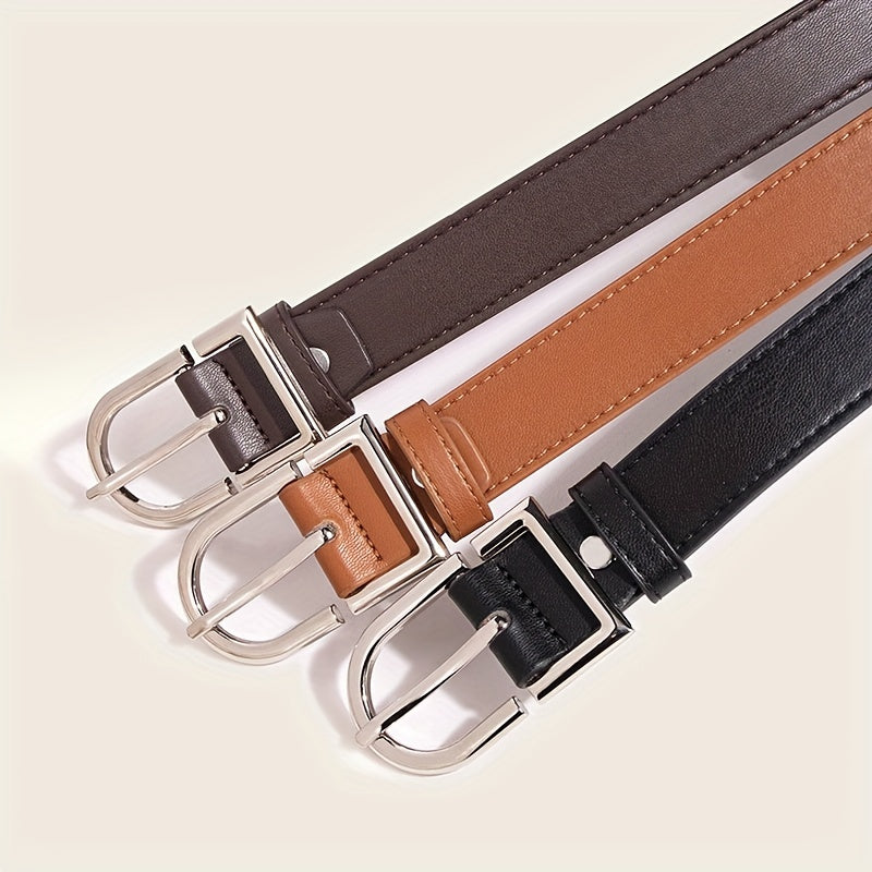 Oval Pin Buckle PU Belt Solid Belt Adjustable Unisex