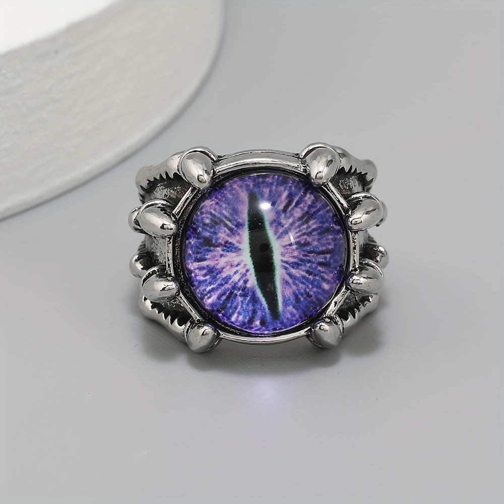 Retro Funky Dragon Eye Silver Ring Vintage Accessory