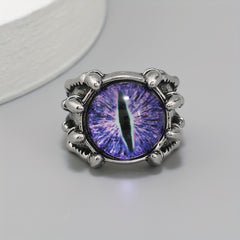 Retro Funky Dragon Eye Silver Ring Vintage Accessory
