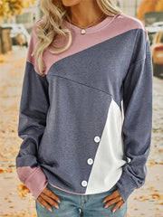Casual Block Long Sleeve Crew Neck Pullover Sweatshirt for Fall & Winter