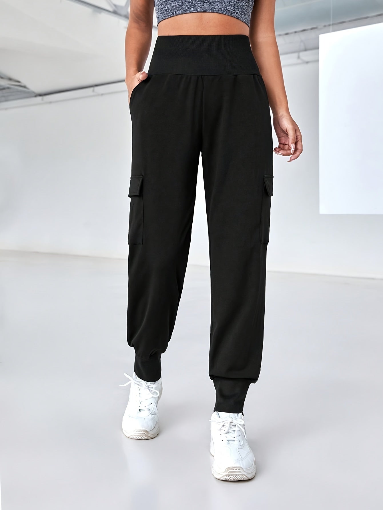 Loose Fit Casual Jogger Pants Solid Stretchy Sports Trousers