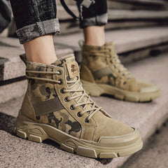 Men's Camo Fleece Lace Up Boots Winter High Top Shoes