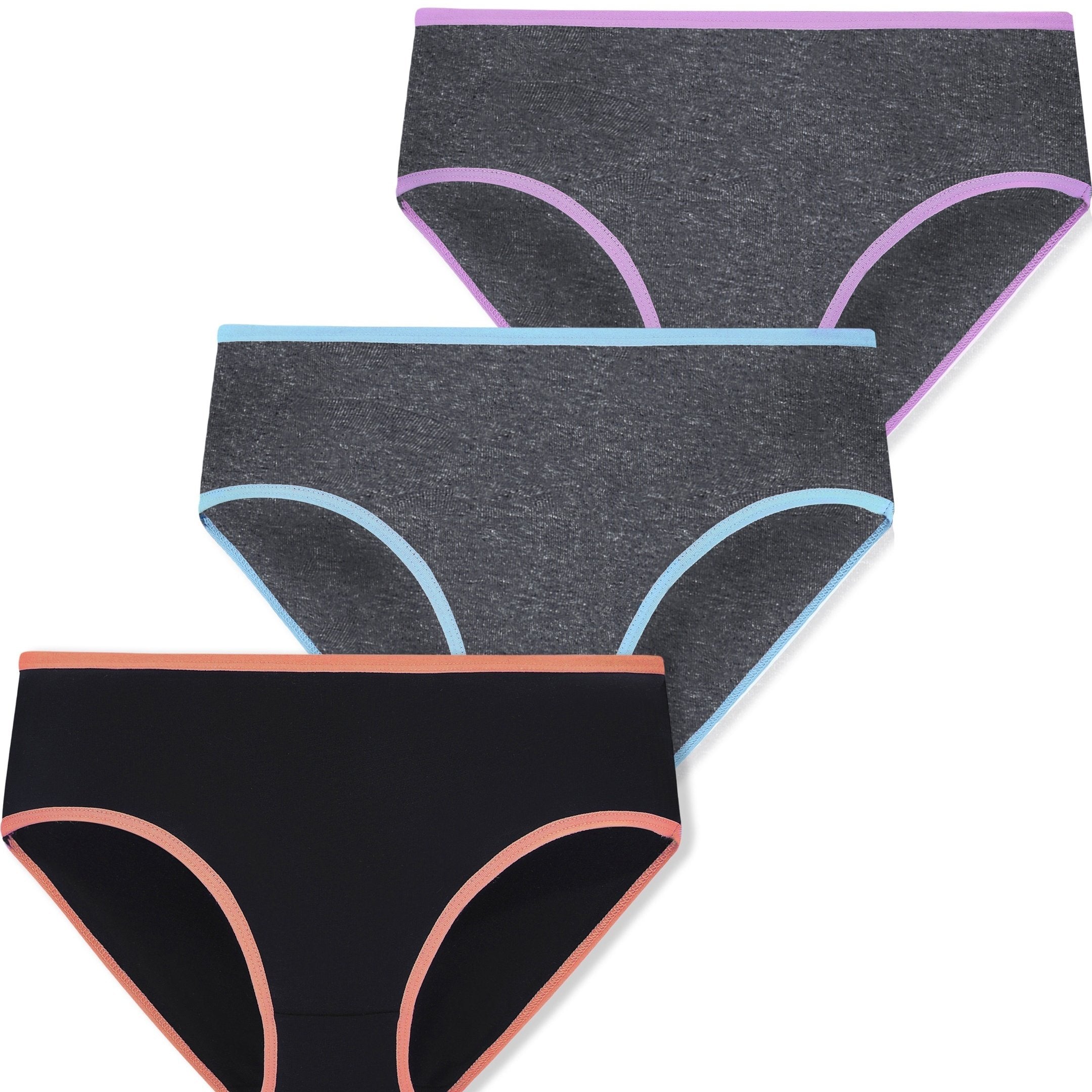 3pcs Girls Block Trim Shortie Brief Soft Cotton Underwear