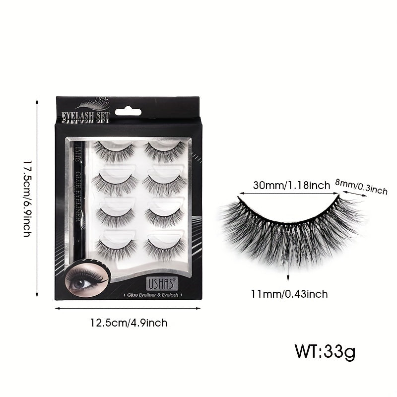 4 Pairs 3D Faux Mink Eyelashes Natural Look Cat Eye Wispy Lashes