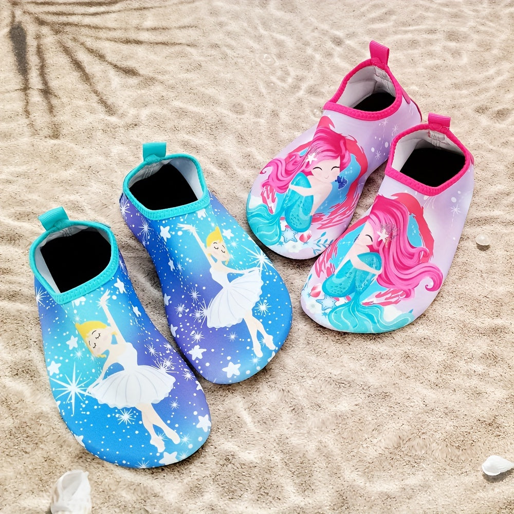 Girls Cartoon Print Water Shoes Lightweight Slip On Beach Aqua Socks