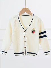 Boys Casual College Style Cardigan Sweater Crew Neck Tops