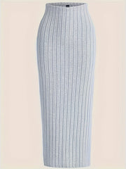 Solid Ribbed Maxi Midi Skirt