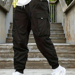 Men's Drawstring Cargo Pants Loose Casual Jogger Pants