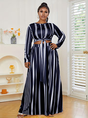 Striped Knot Front Crop Top & Maxi Skirt Set