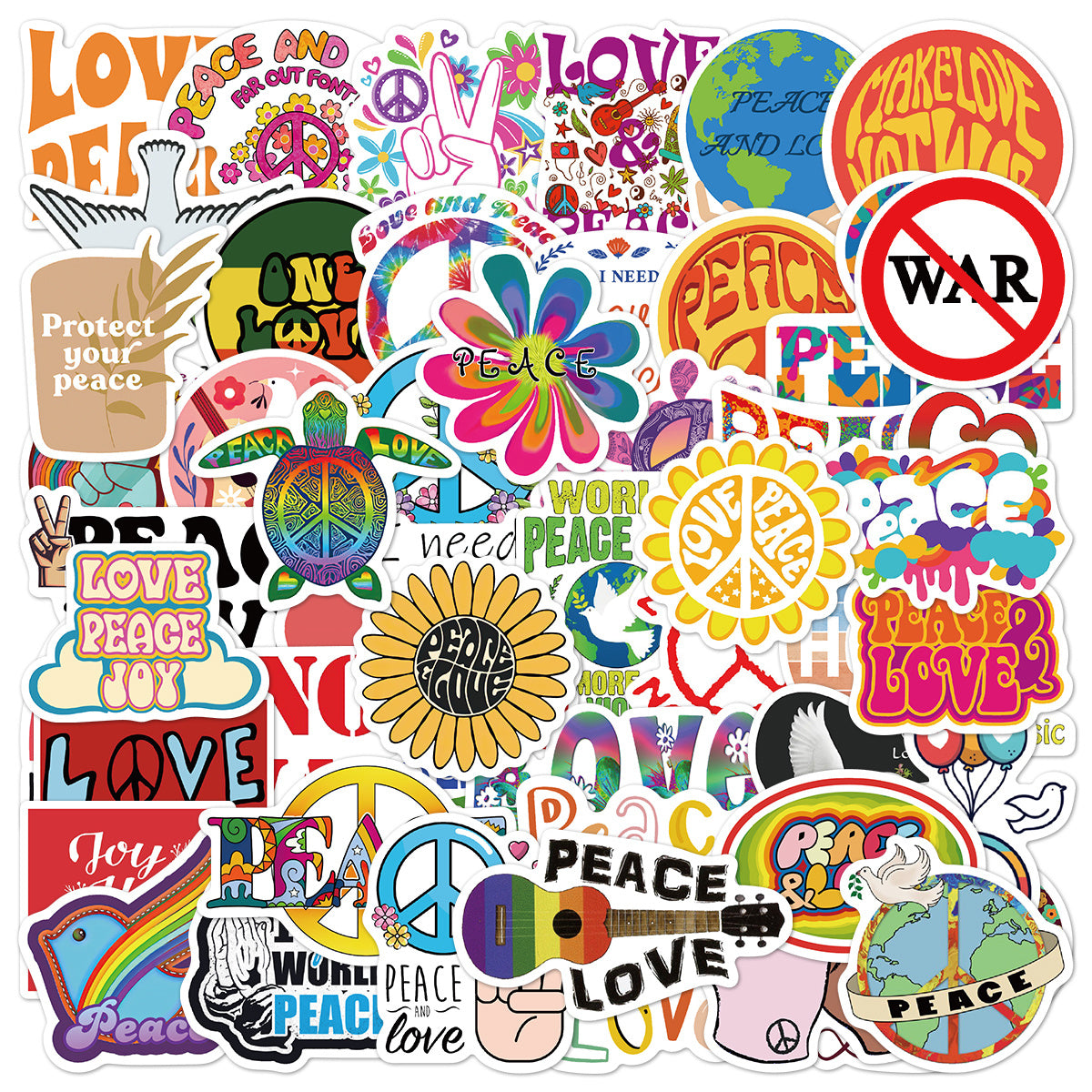 50-100pcs World Peace Cartoon Phone Case Stickers Waterproof DIY Stickers