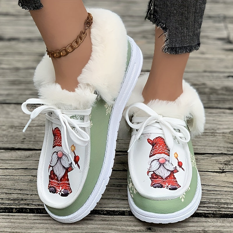 Christmas Santa Print Plush Lined Snow Boots with Thermal Furry Lining