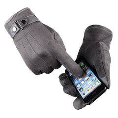 Men's Warm Wool Lined Leather Gloves Touch Screen Outdoor Driving