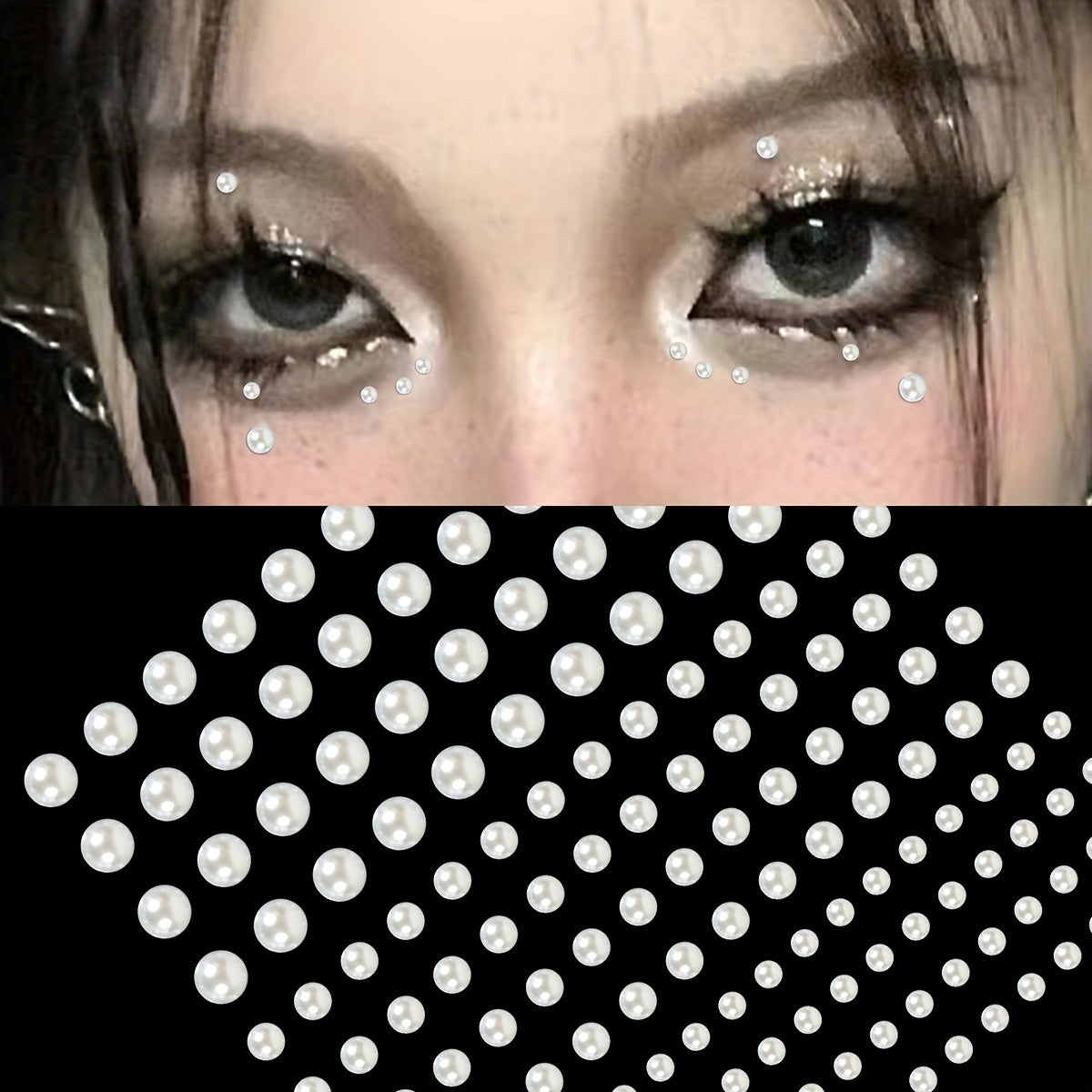 144pcs Mermaid Pearl Makeup Stickers Resin Crystal Sticker Face Decoration