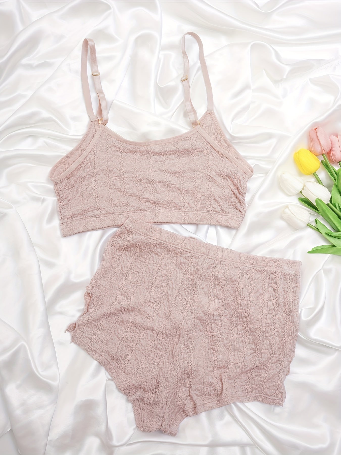 Solid Textured Bra & Panties Full Coverage Lingerie Set