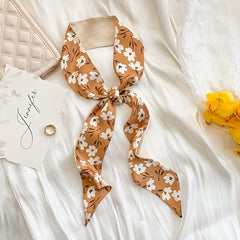 Floral Print Neckerchief Long Skinny Scarf Mother's Gift