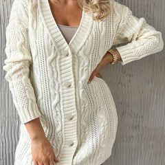 Solid Cable Button Up Long Sleeve Cardigan