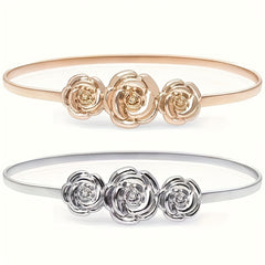 Alloy Rose Carved Waist Belt for Women Elastic Accessory