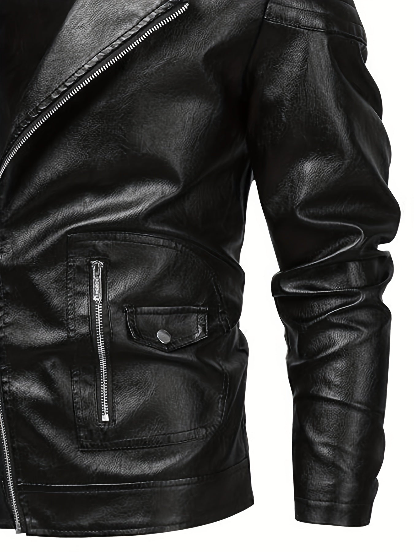 Men's PU Leather Lapel Zipper Jacket for Autumn/Winter