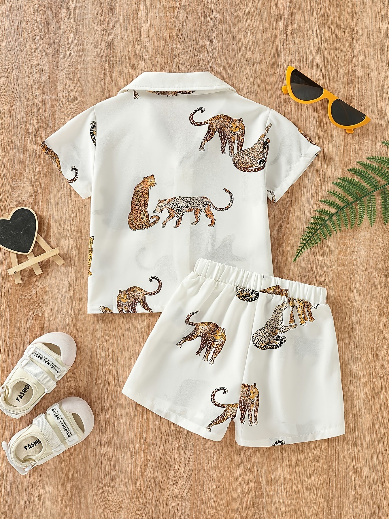 Boys Tiger Print Pocket Shirt & Shorts Set Toddler Summer Clothes
