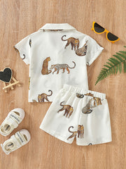 Boys Tiger Print Pocket Shirt & Shorts Set Toddler Summer Clothes