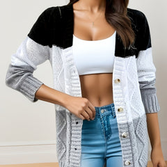 Colorblock Button Up Cardigan Long Sleeve