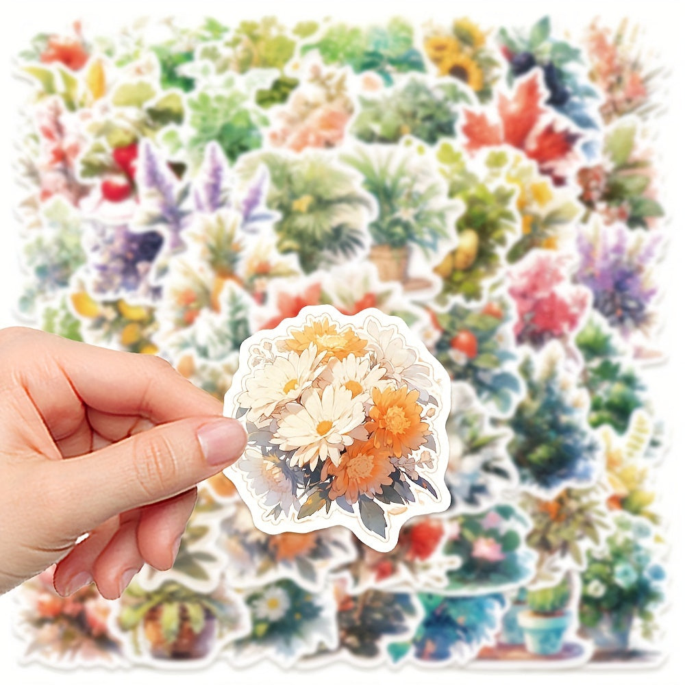 50pcs Watercolor Style Plant Series Stickers for Laptop Helmets, Water Cup