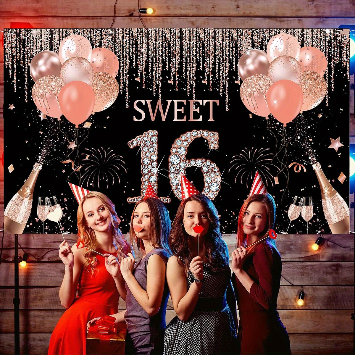 Rose Gold Sweet 16 Backdrop 44in Banner