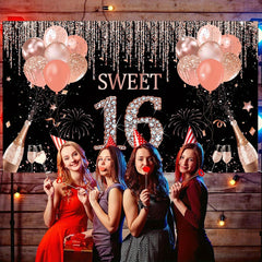 Rose Gold Sweet 16 Backdrop 44in Banner