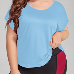 Solid Short Sleeve Sports Top Women's Plus Medium Stretch