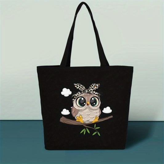 Owl Printed High Capacity Canvas Tote Bag Lightweight Shoulder Bag