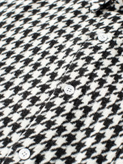 Men's Houndstooth Shirt Chest Pocket Casual Lapel Button Up Long Sleeve Shirt