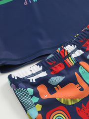 Kids Dinosaur Swimsuit Set - T Shirt, Trunks, Cap