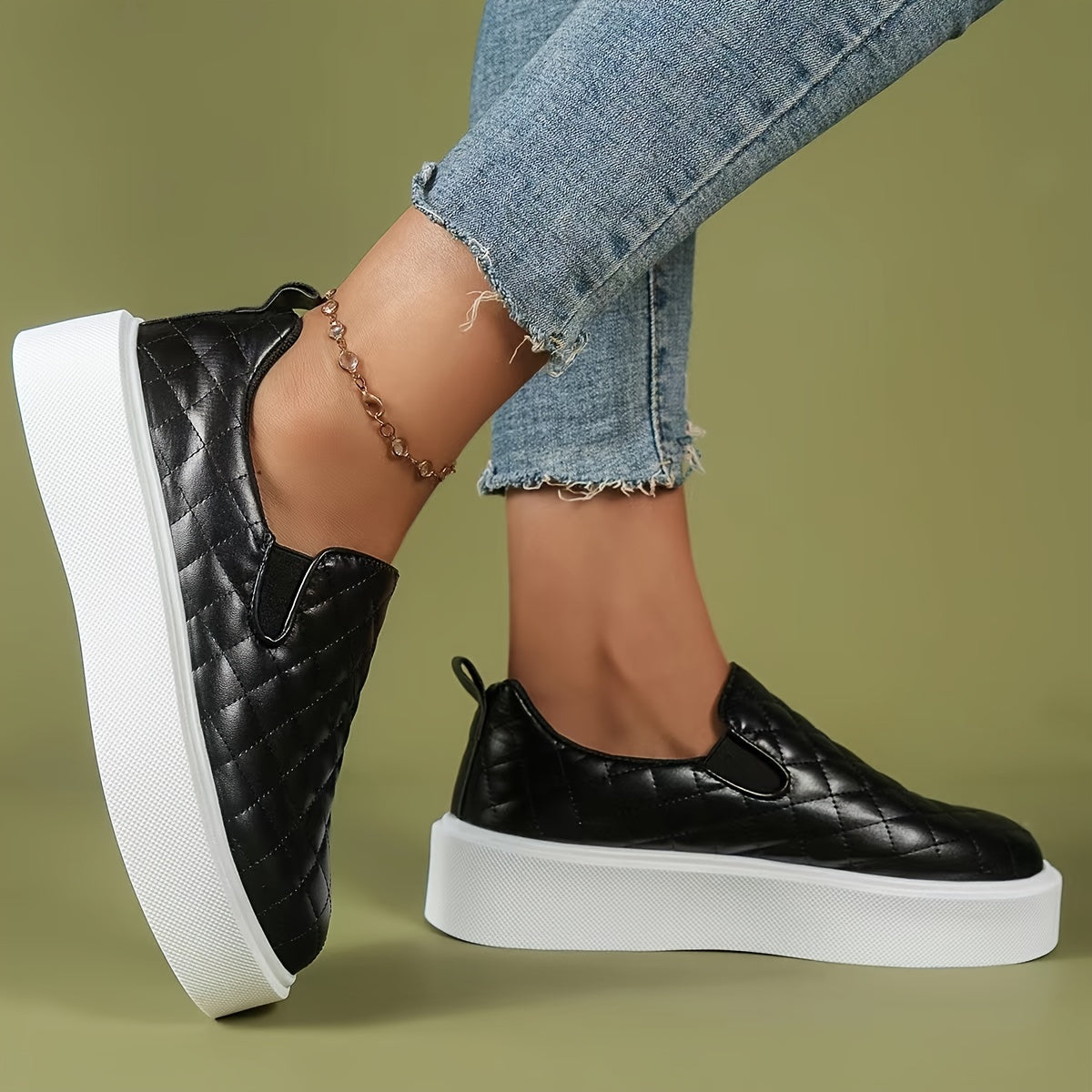 Women's Quilted Flat Loafers Slip-On Casual Shoes