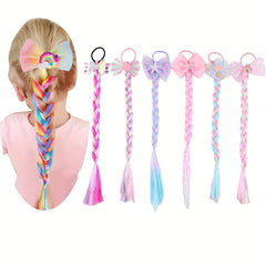 Rainbow Colored Braids Hair Extensions With Rubber Bands Bows