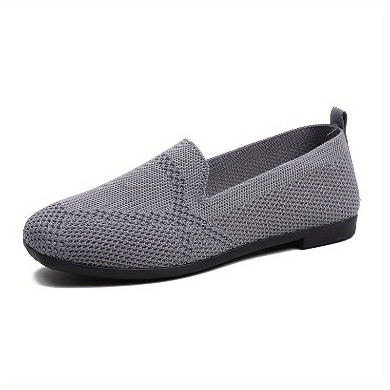 Women's Flying Woven Flat Shoes Square Toe Slip On Lightweight Walking Shoes