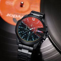 KUERST Steel Strap Large Dial Chronograph Quartz Watch For Teenagers