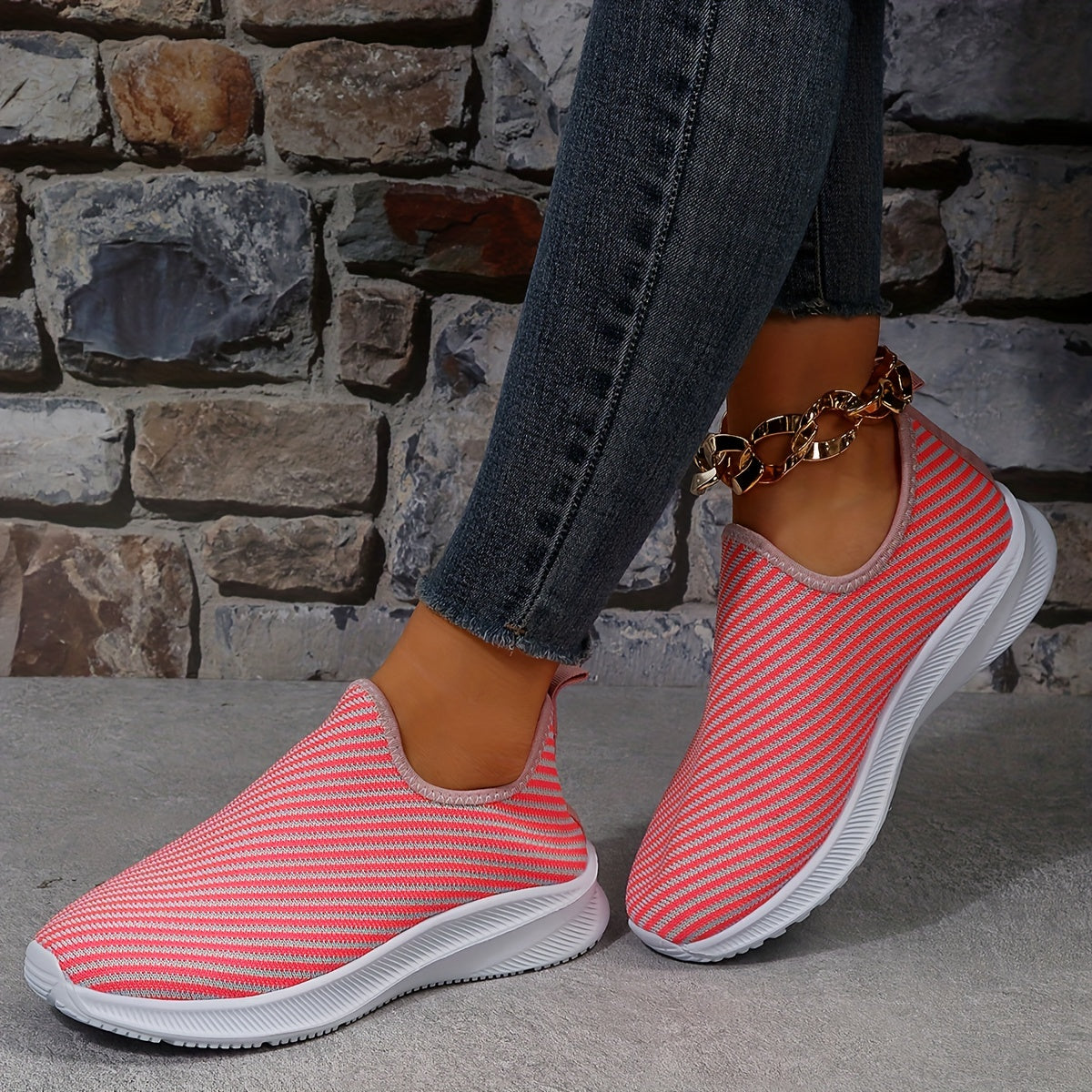 Women's Striped Breathable Sports Shoes Lightweight Travel Shoes